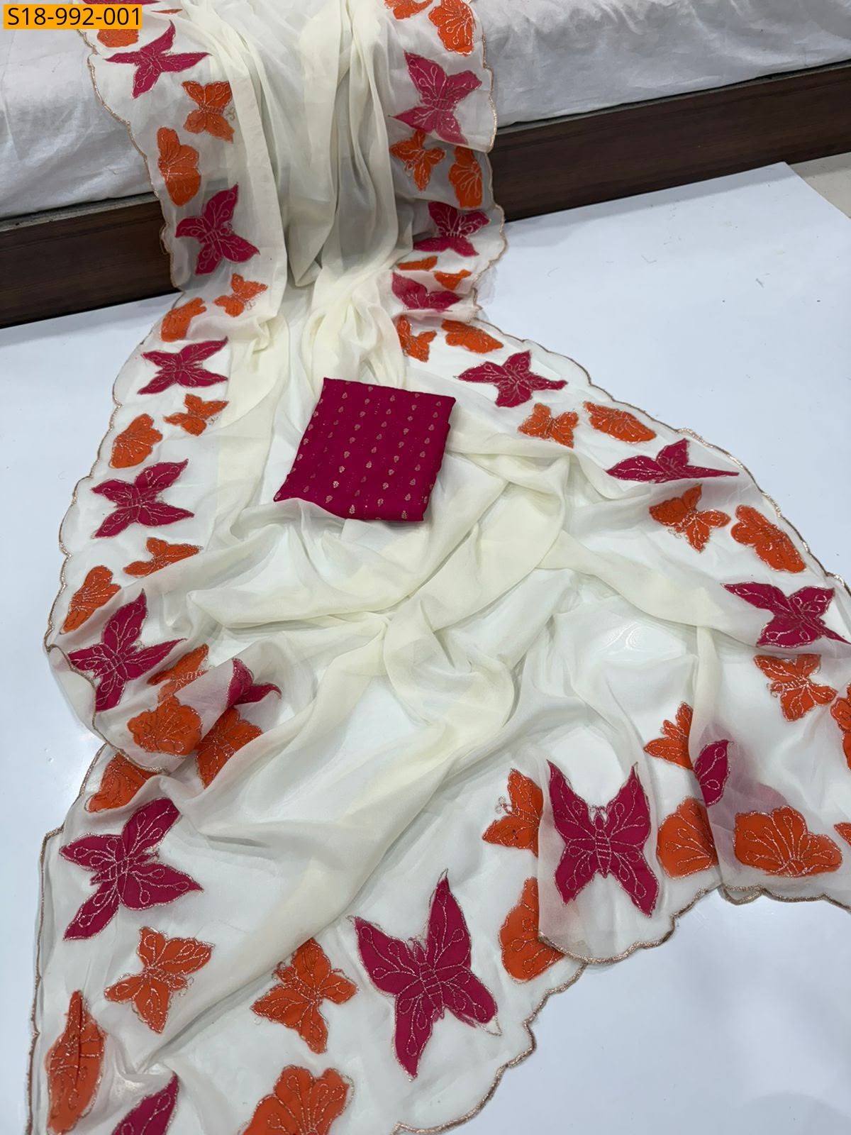 White Fancy Star Georgette Saree