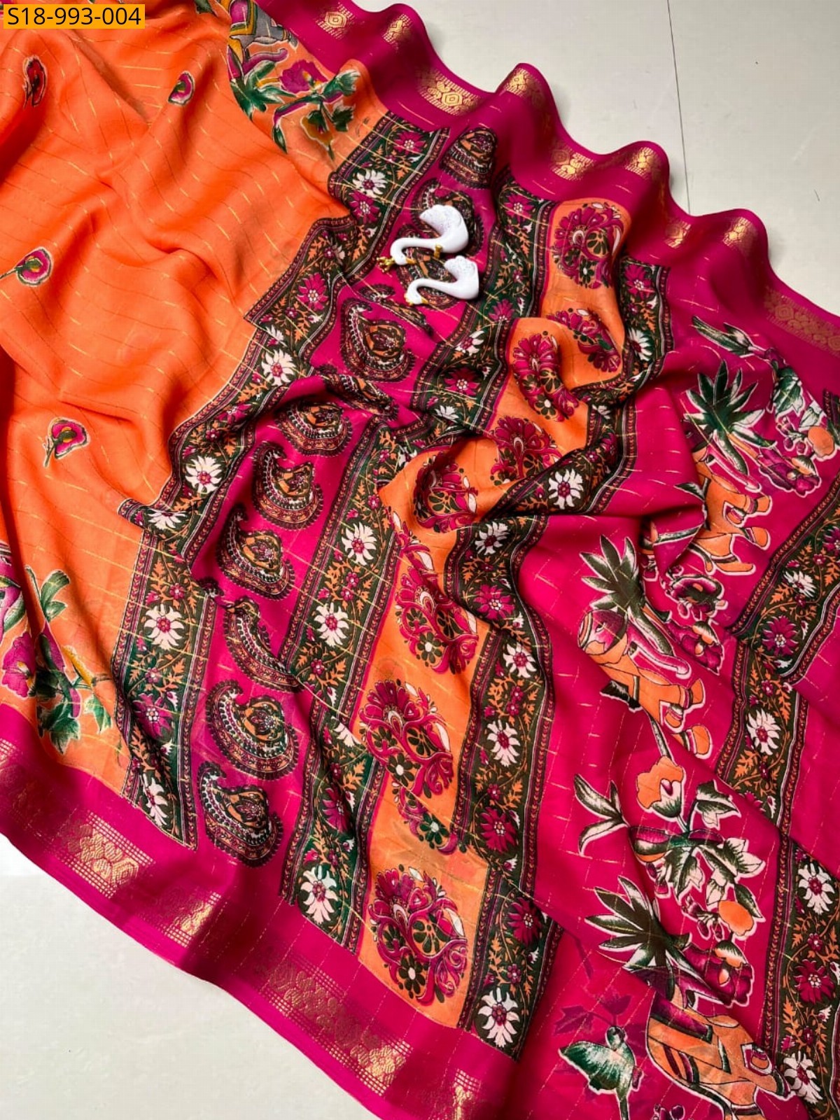 Orange Fancy Crepe Silk Sarees