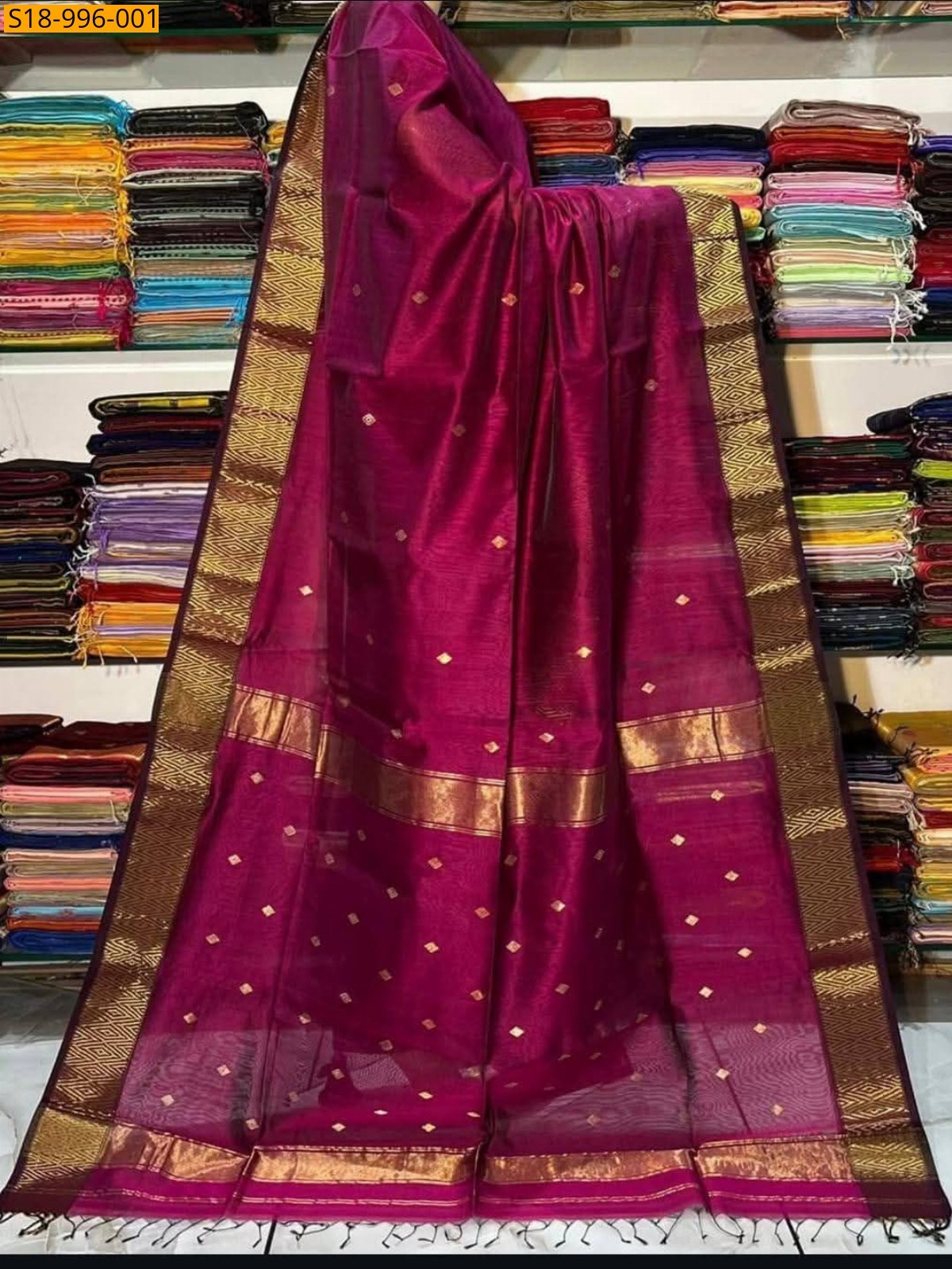 Magenta Fancy Maheshwari Cotton Silk Saree