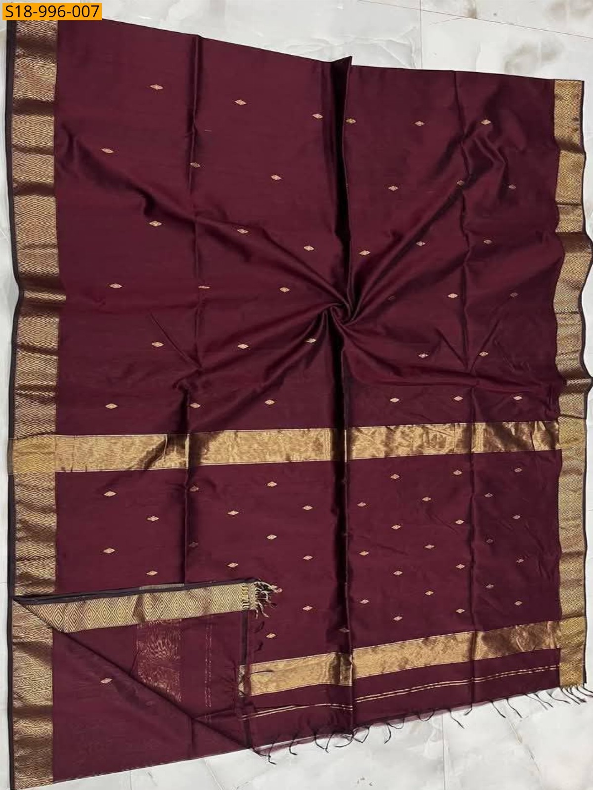 Wine Fancy Maheshwari Cotton Silk Saree