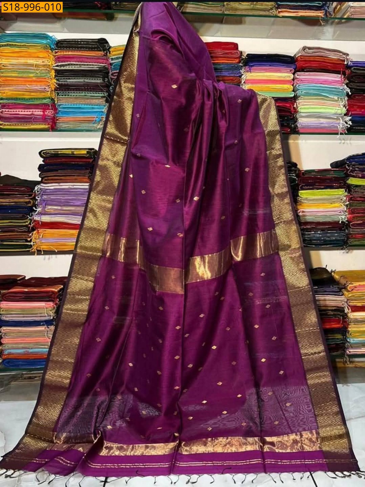 Magenta Fancy Maheshwari Cotton Silk Saree