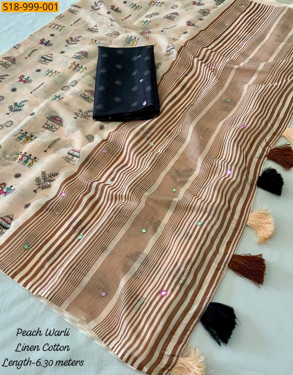 Sandal Fancy Soft Linen Cotton Saree