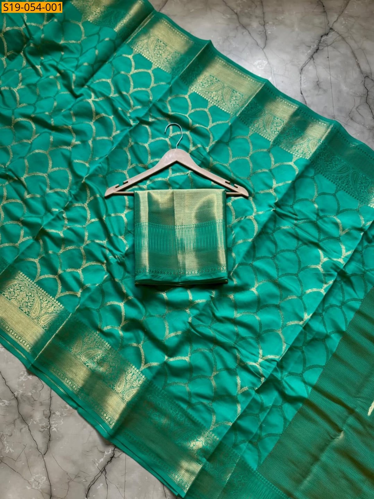 Rama Green Banarasi silk tissue saree