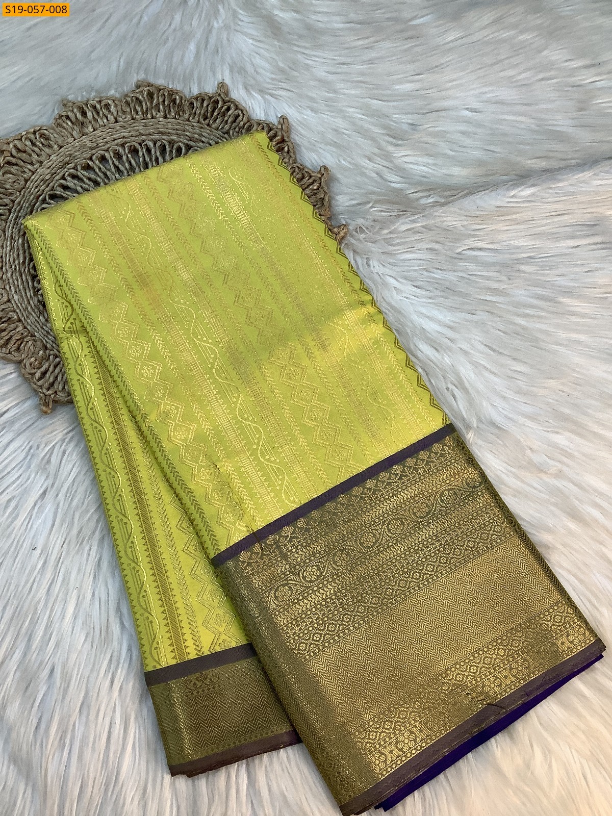 Lemon Yellow Banarasi semi Silk Sarees