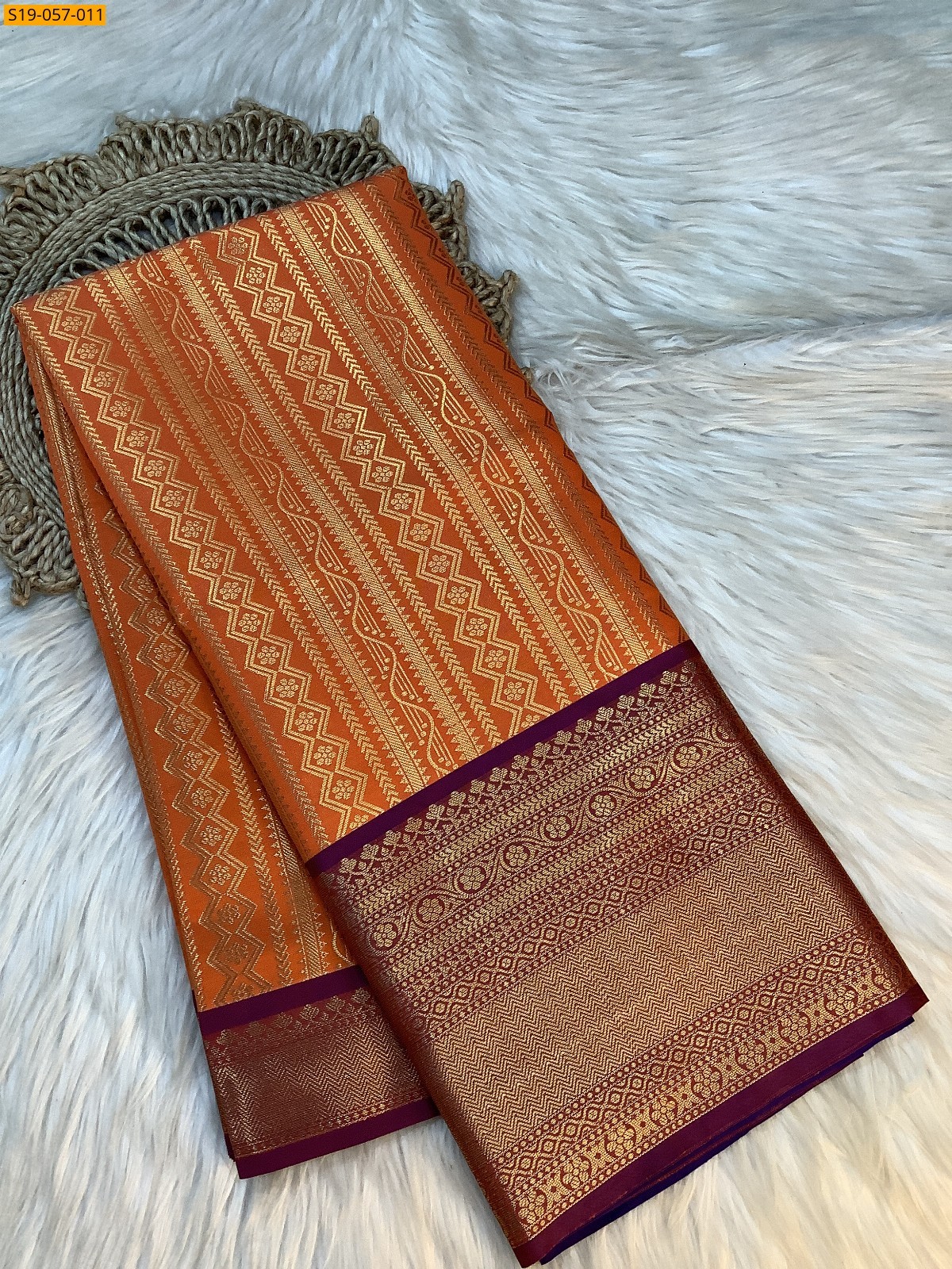 Orange Banarasi semi Silk Sarees