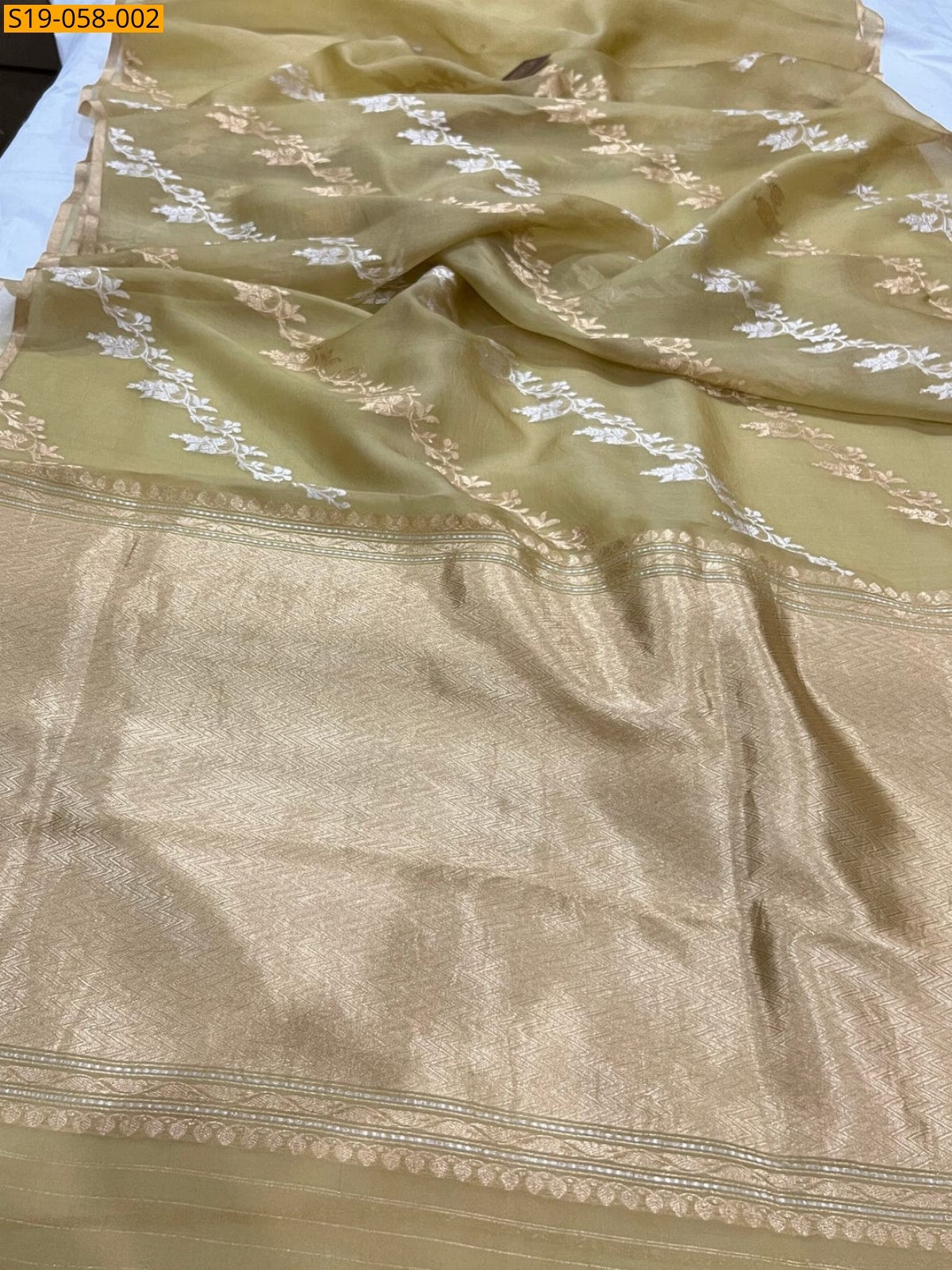 Biege Banarasi silk tissue sarees