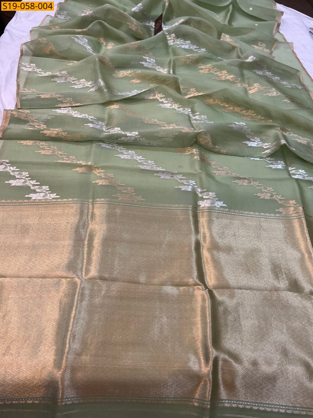 Green Banarasi silk tissue sarees
