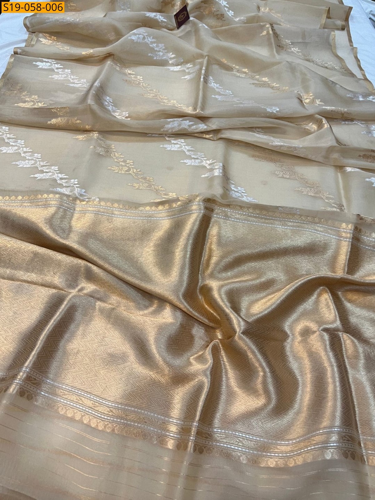 Sandal Banarasi silk tissue sarees
