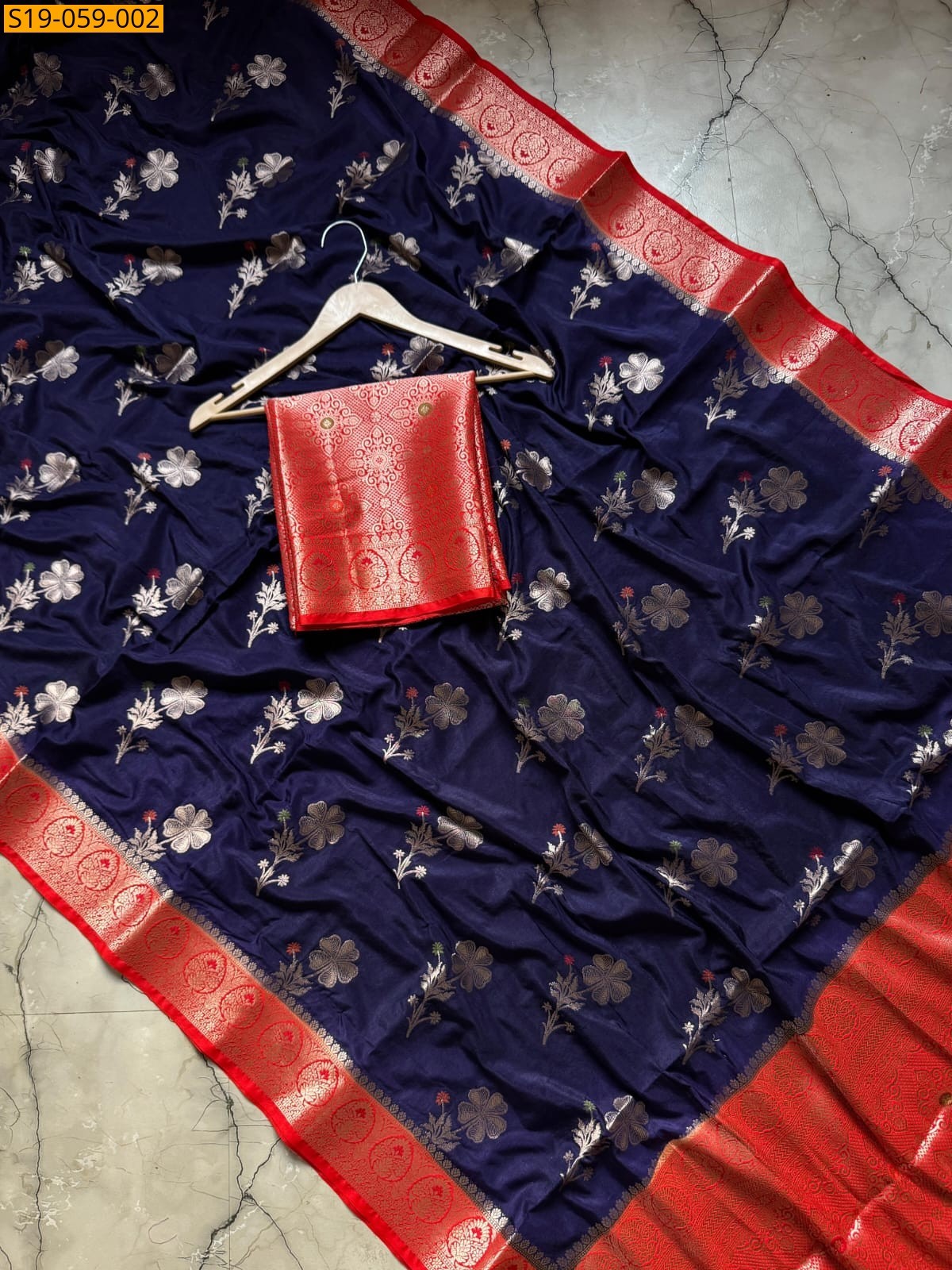 Navy Blue Banarasi katan soft silk sarees