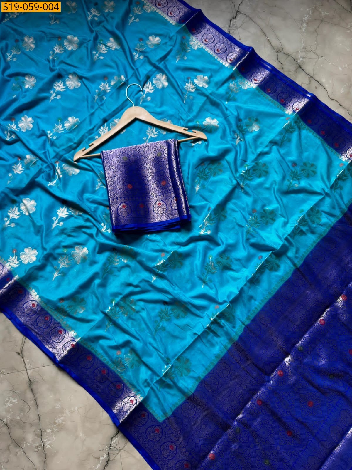 Sky Blue Banarasi katan soft silk sarees