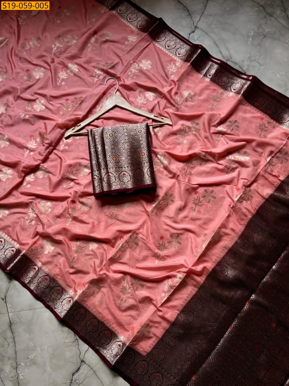 Peach Banarasi katan soft silk sarees