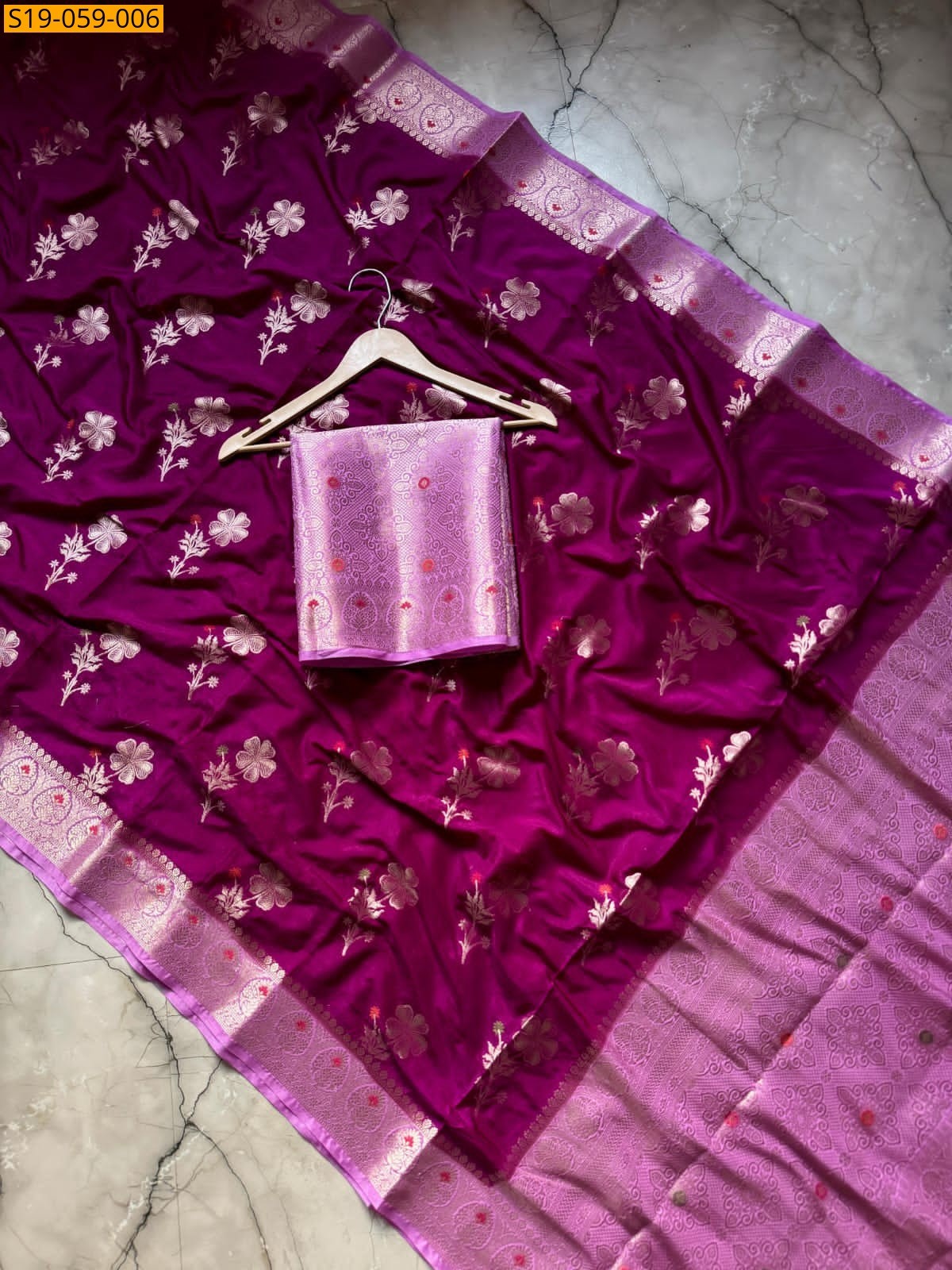Magenta Banarasi katan soft silk sarees
