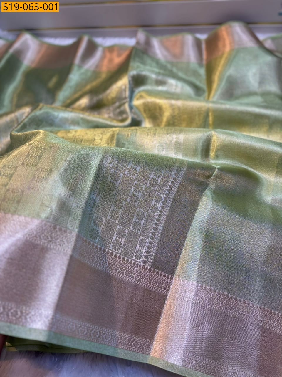Silver Green Banarasi tissue silk sarees