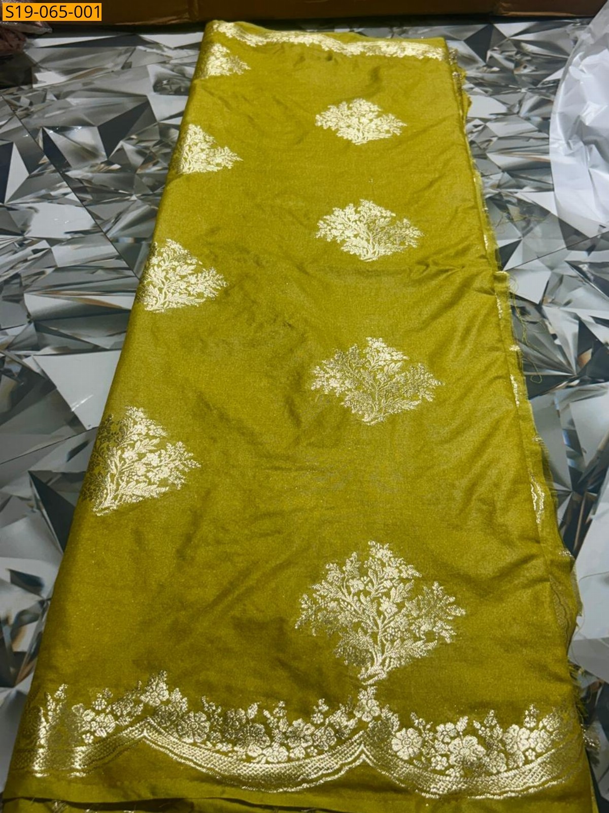 Yellow Banarasi silk tissue saree