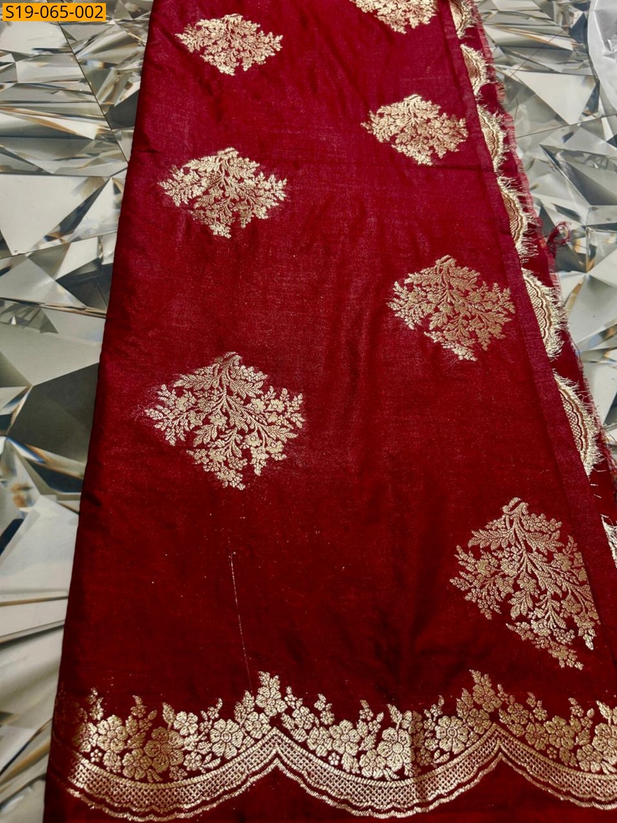 Maroon Banarasi silk tissue saree