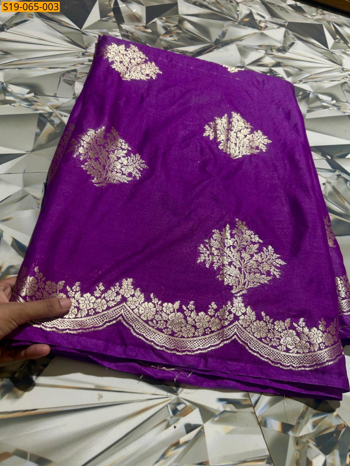 Violet Banarasi silk tissue saree