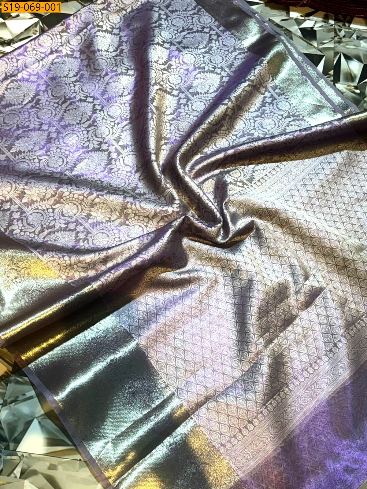 Silver Violet Kanchii silk tissue saree