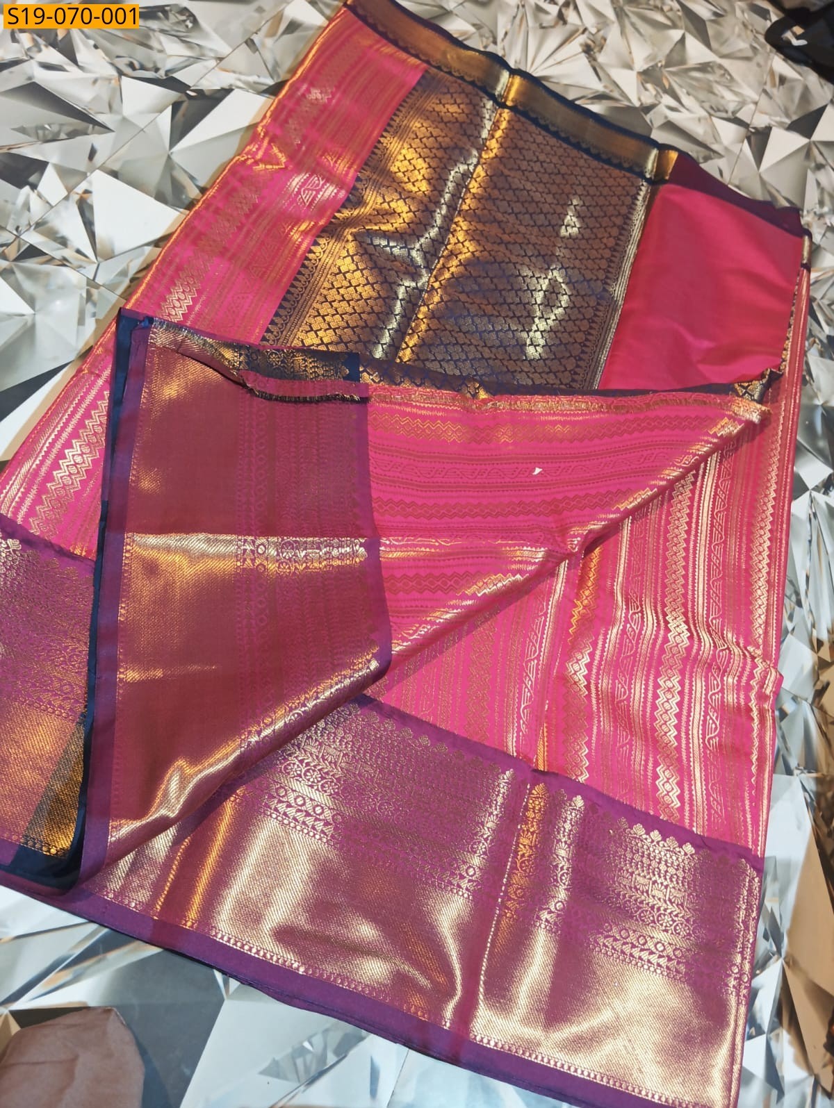 Pink Banarasi silk tissue saree