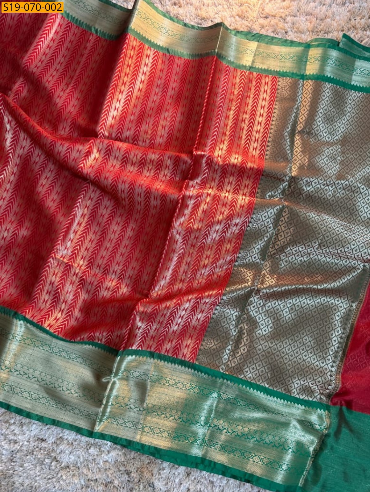 Red Banarasi silk tissue saree
