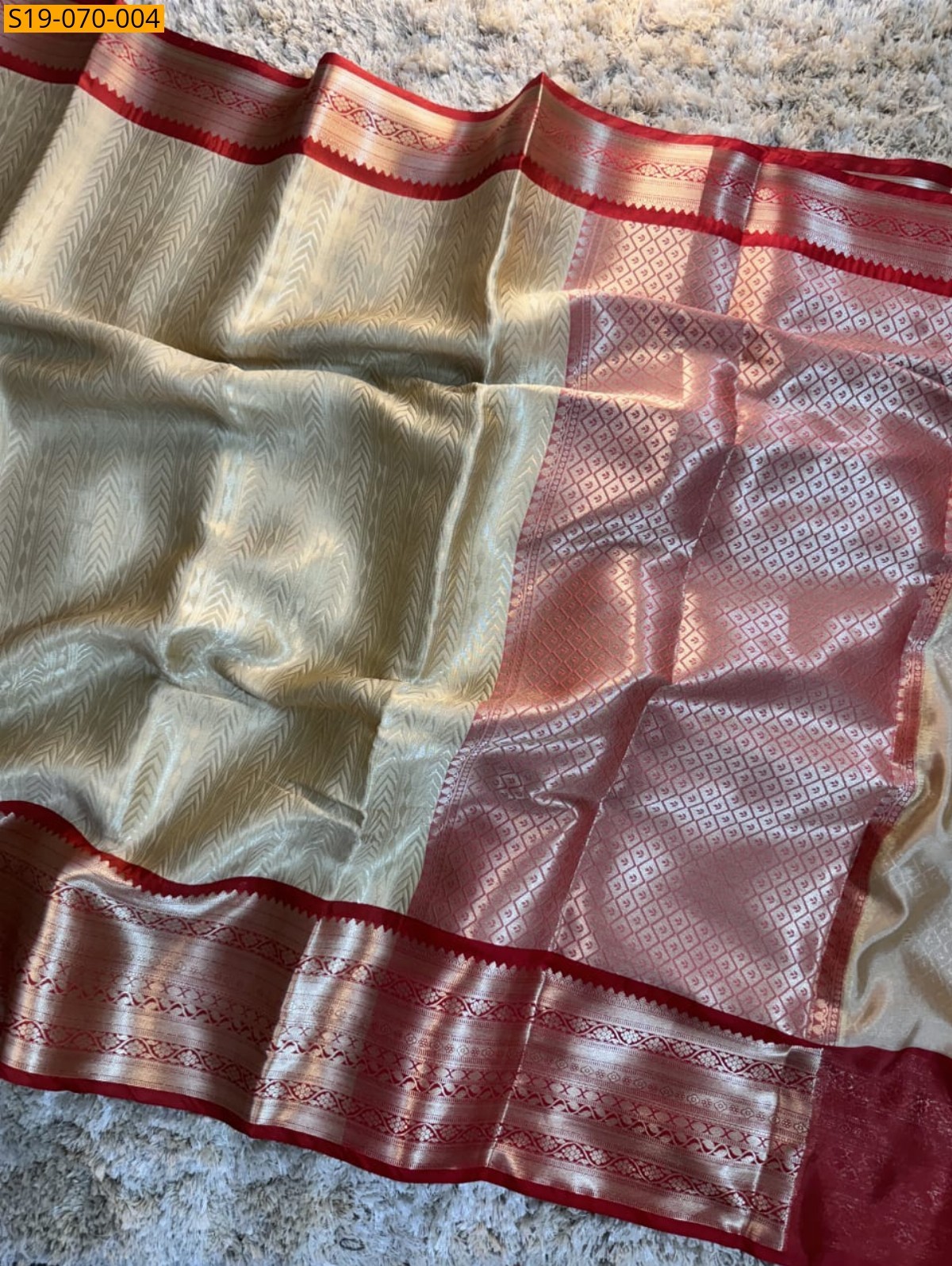 Gold Banarasi silk tissue saree