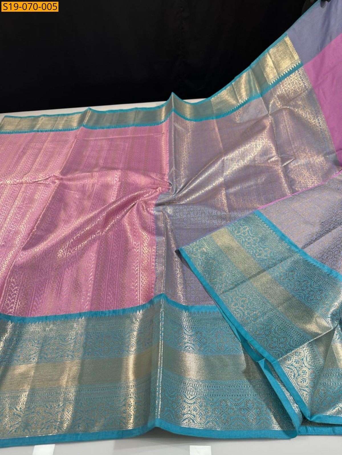 Pink Banarasi silk tissue saree