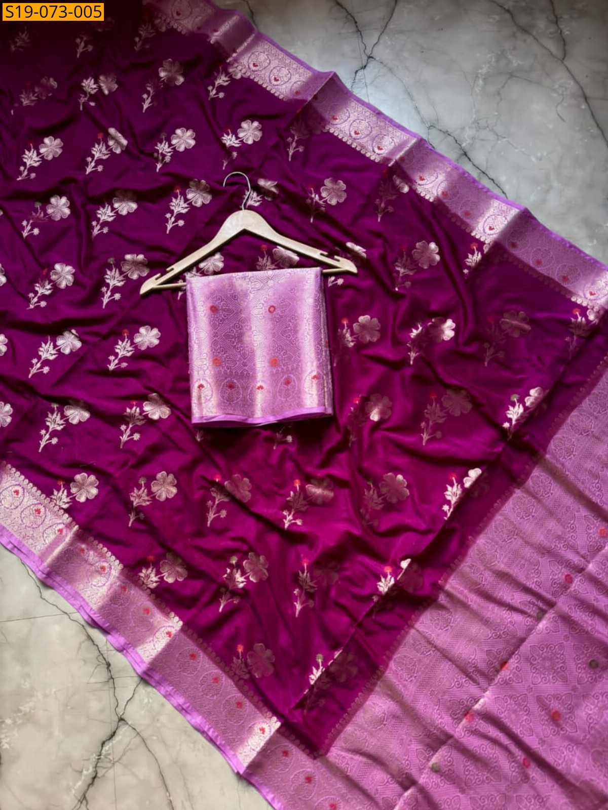 Violet Banarasi semi silk  saree