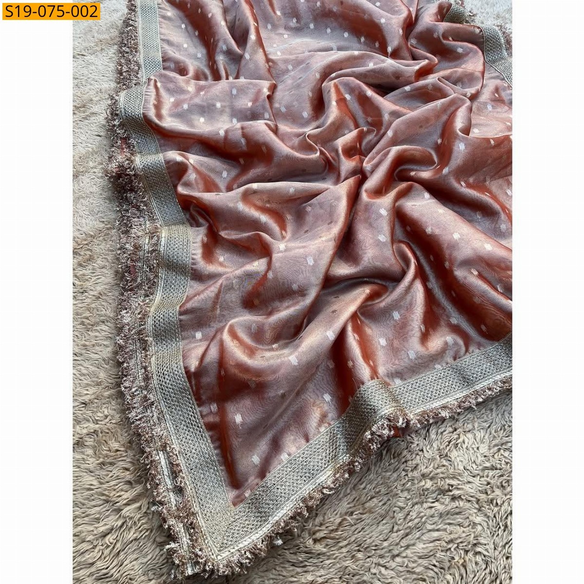 Peach Banarasi soft tissue saree