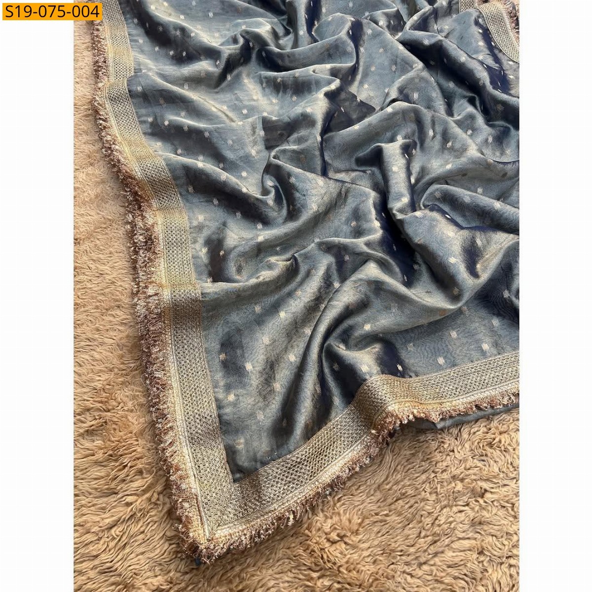 Gray Banarasi soft tissue saree