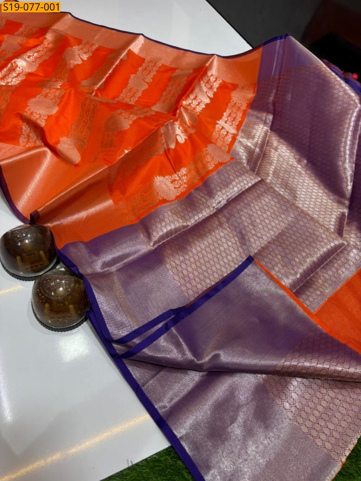 Orange Banarasi warm silk saree