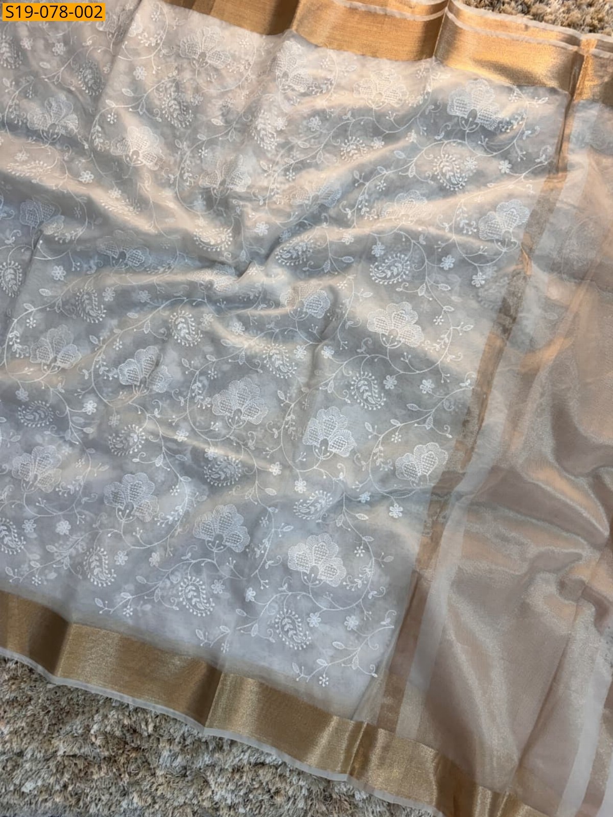 Half white Banarasi  organza silk  saree