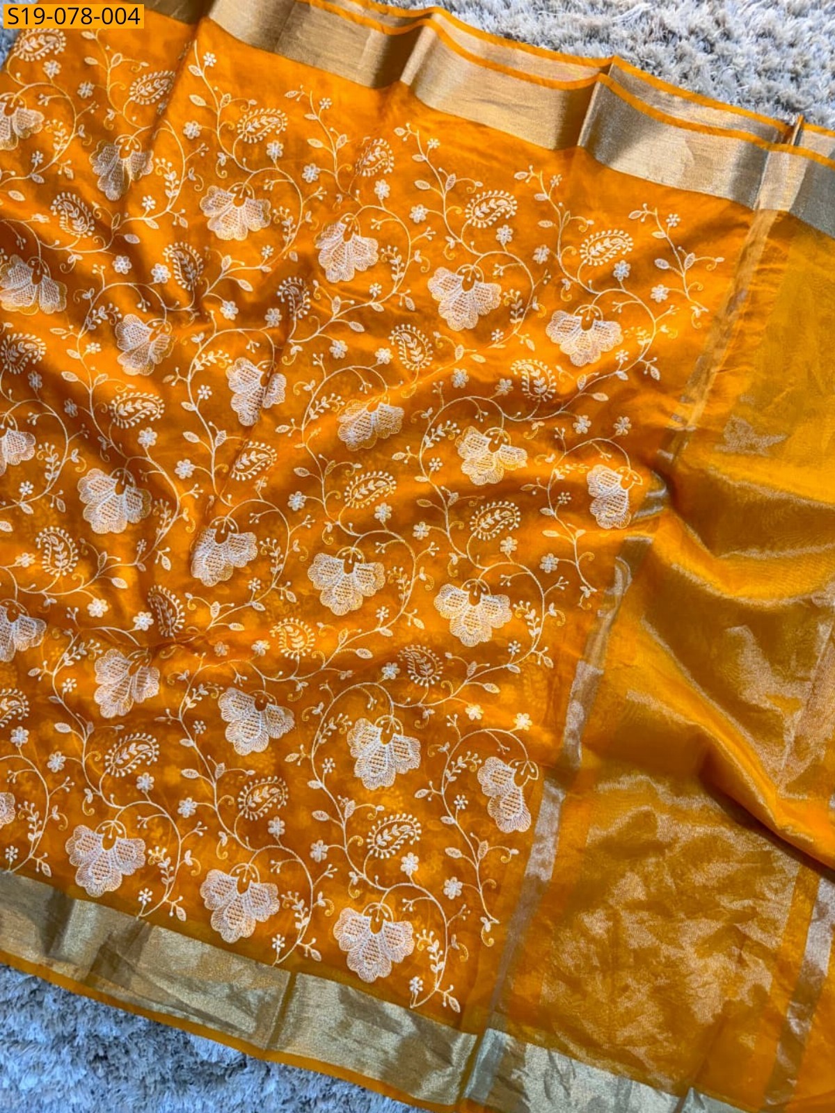 Yellow Banarasi  organza silk  saree
