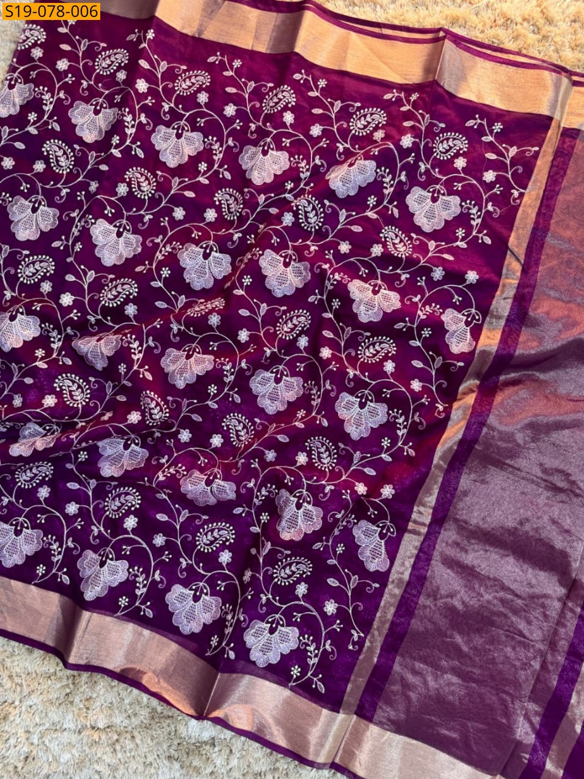 Violet Banarasi  organza silk  saree