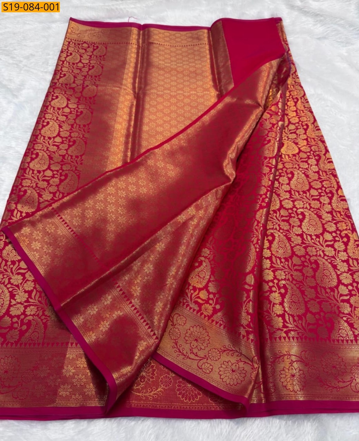Red Fancy Banarasi semi silk tissue saree