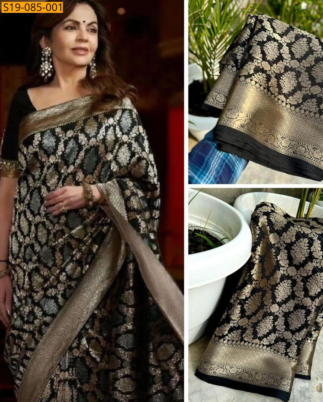 Black Banarasi katan silk saree