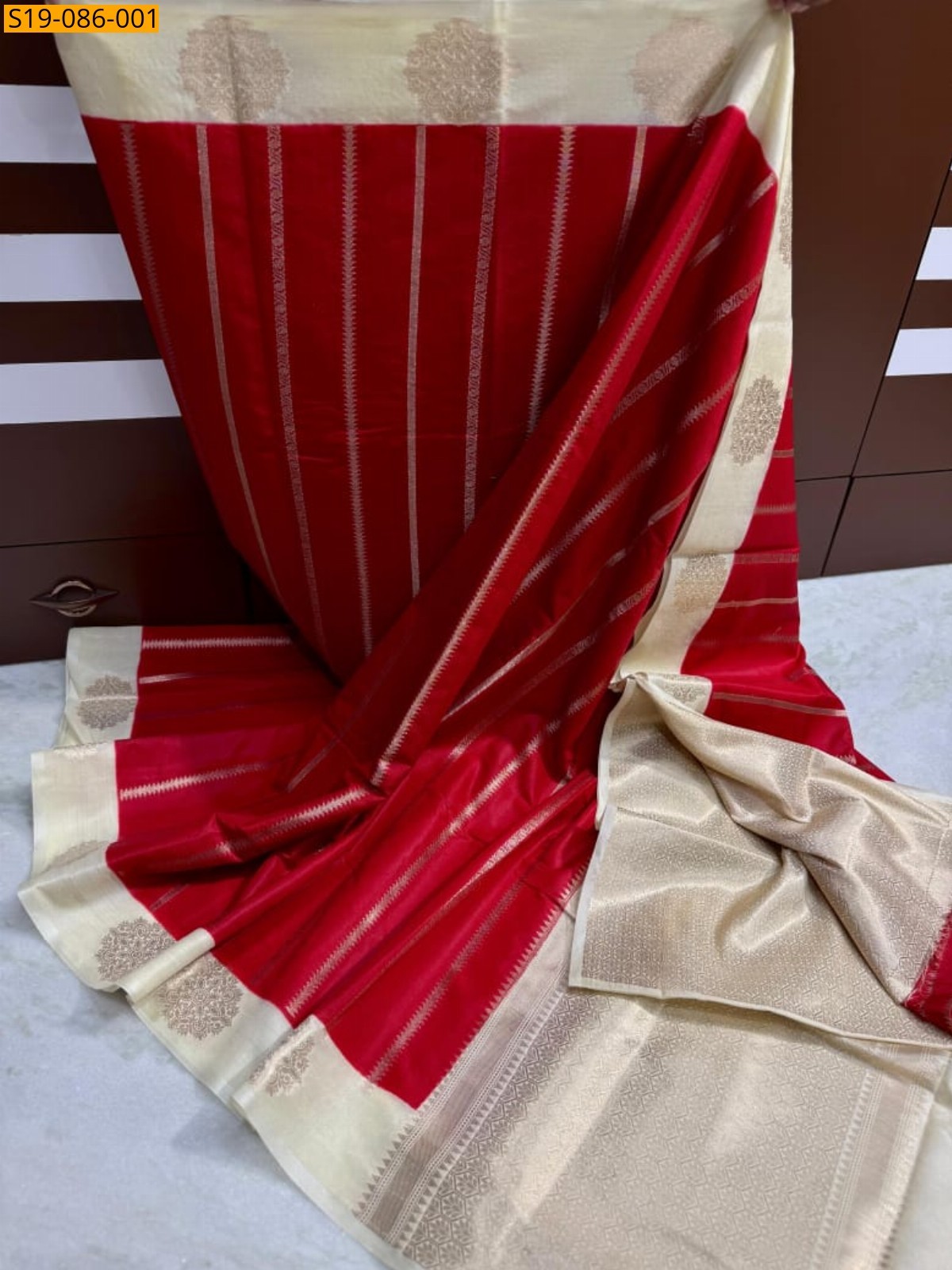 Red Banarasi dupion silk saree