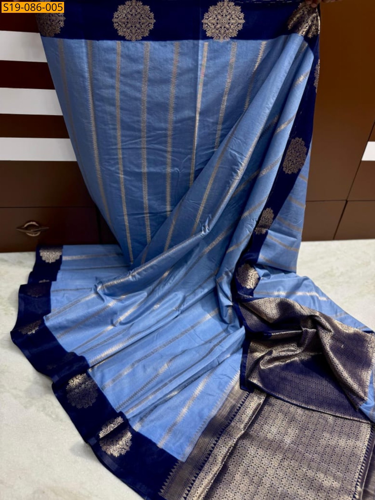 Blue Banarasi dupion silk saree