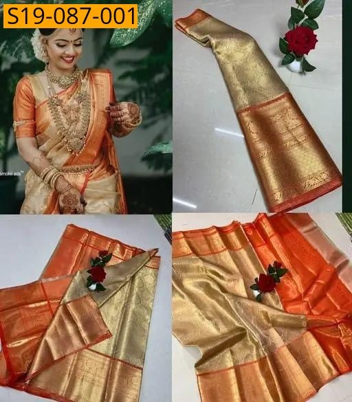 Gold Banarasi silk tissue saree