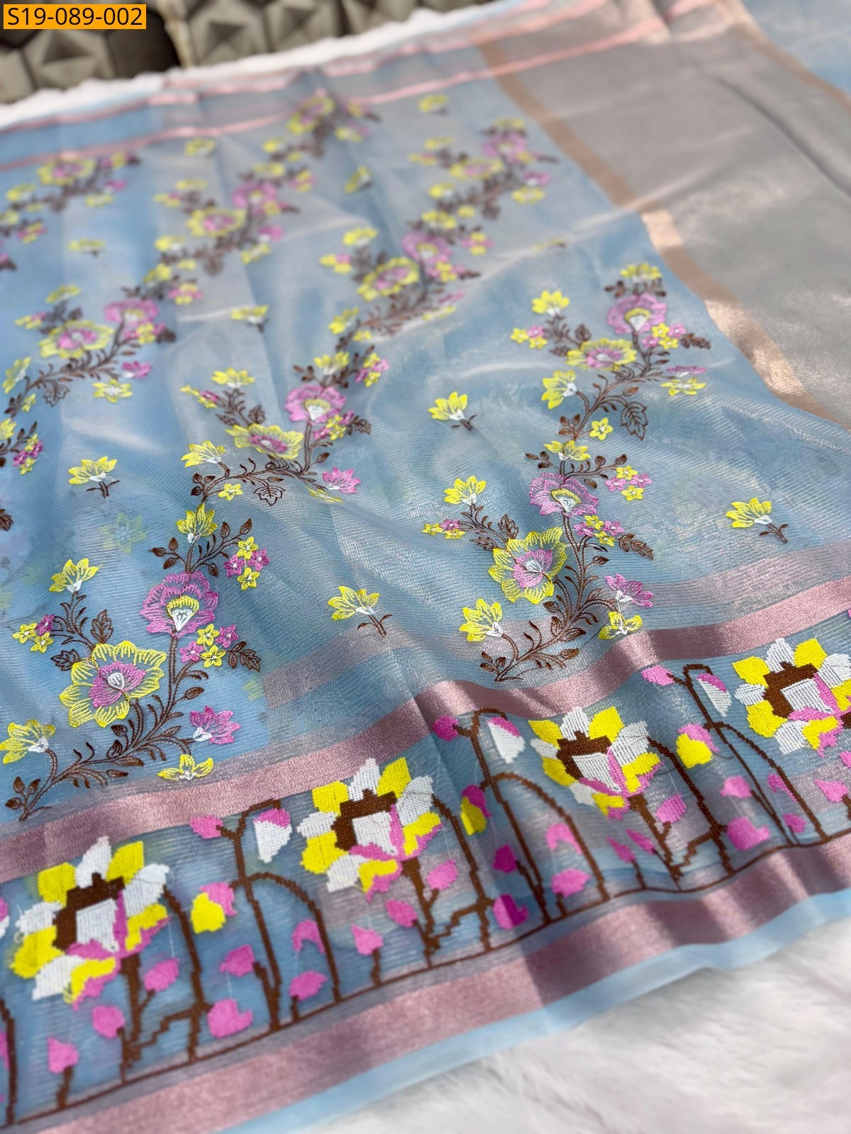 Blue Banarasi soft tissue silk kota check sarees