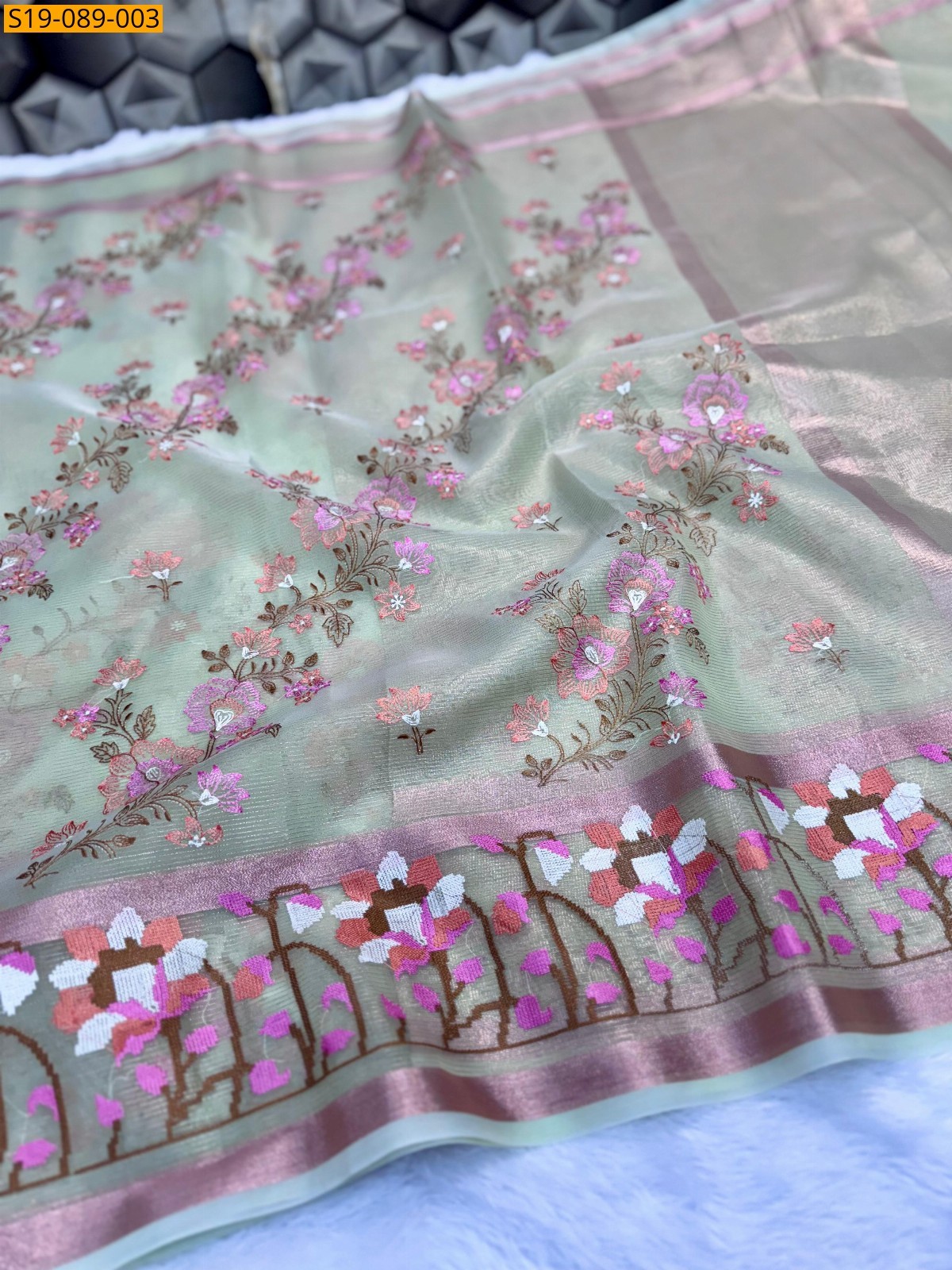 Green Banarasi soft tissue silk kota check sarees