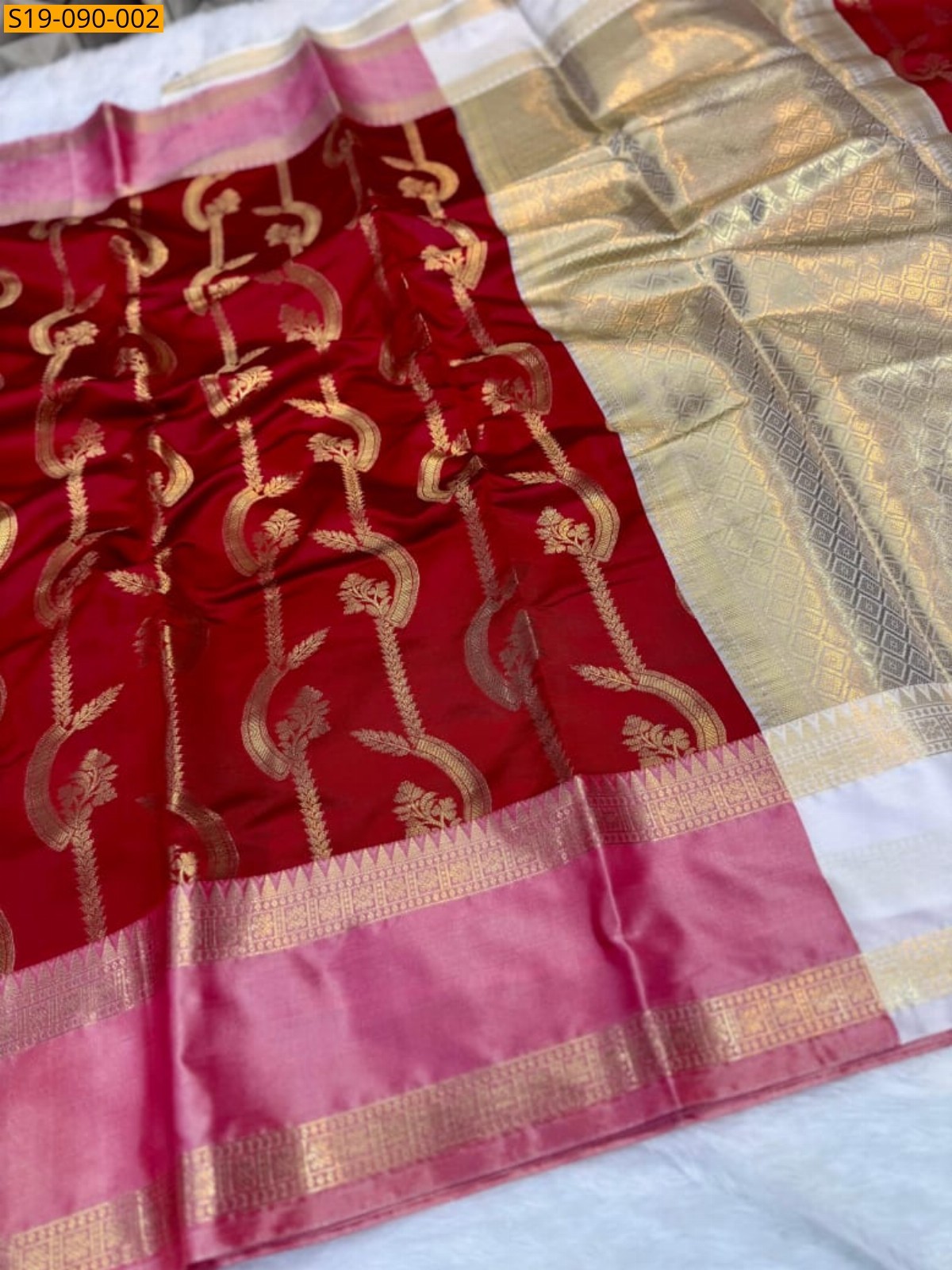 Red Banarasi semi katan silk sarees
