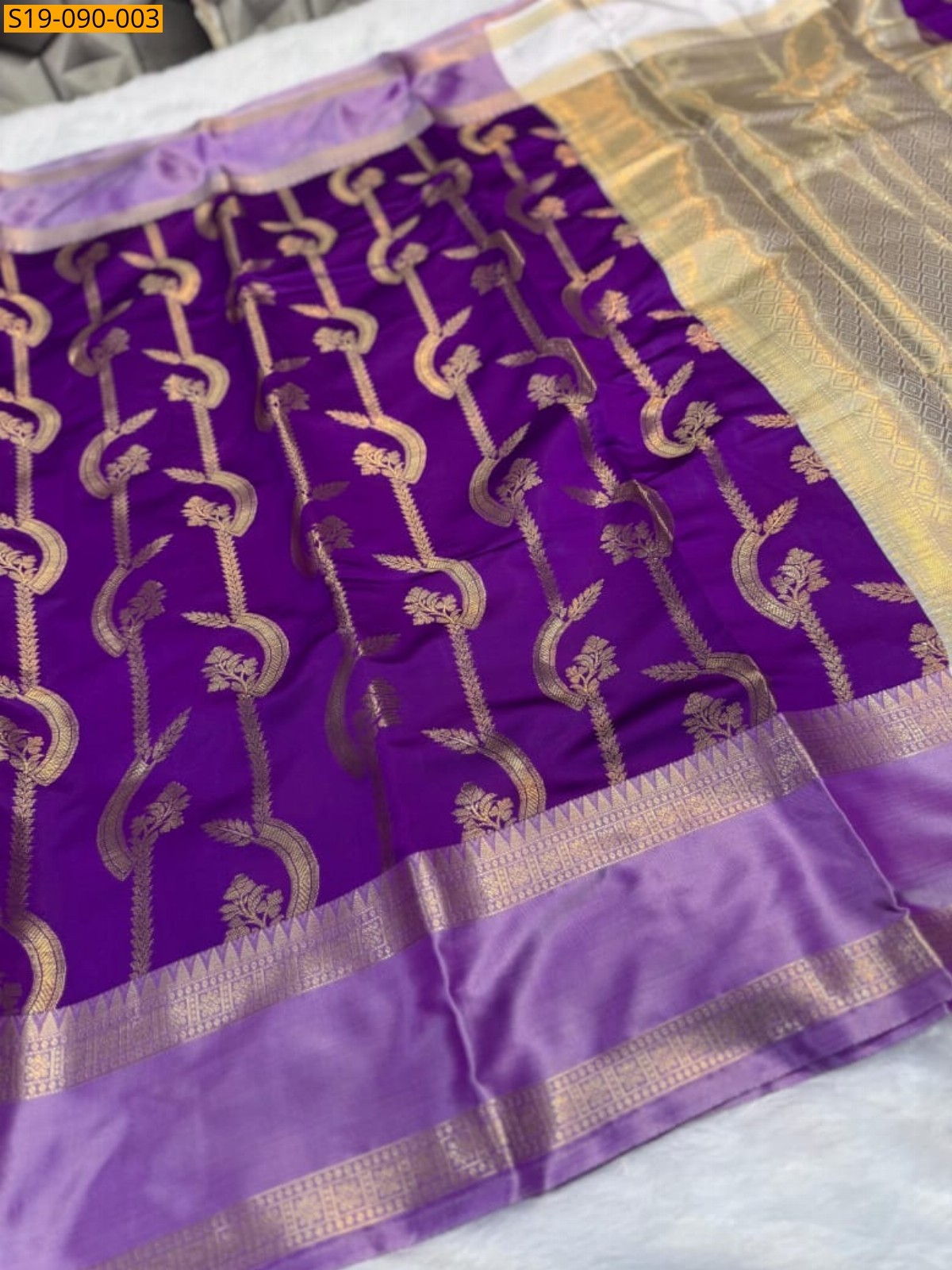 Violet Banarasi semi katan silk sarees