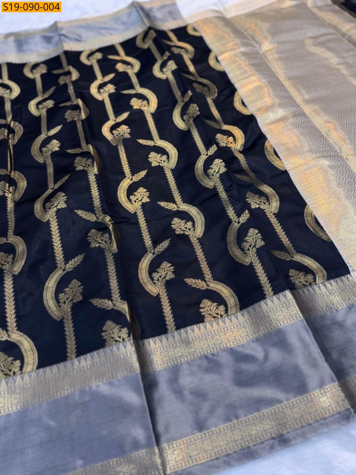 Black Banarasi semi katan silk sarees