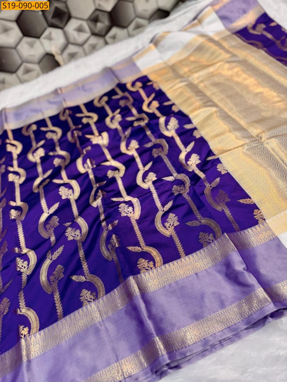 Violet Banarasi semi katan silk sarees