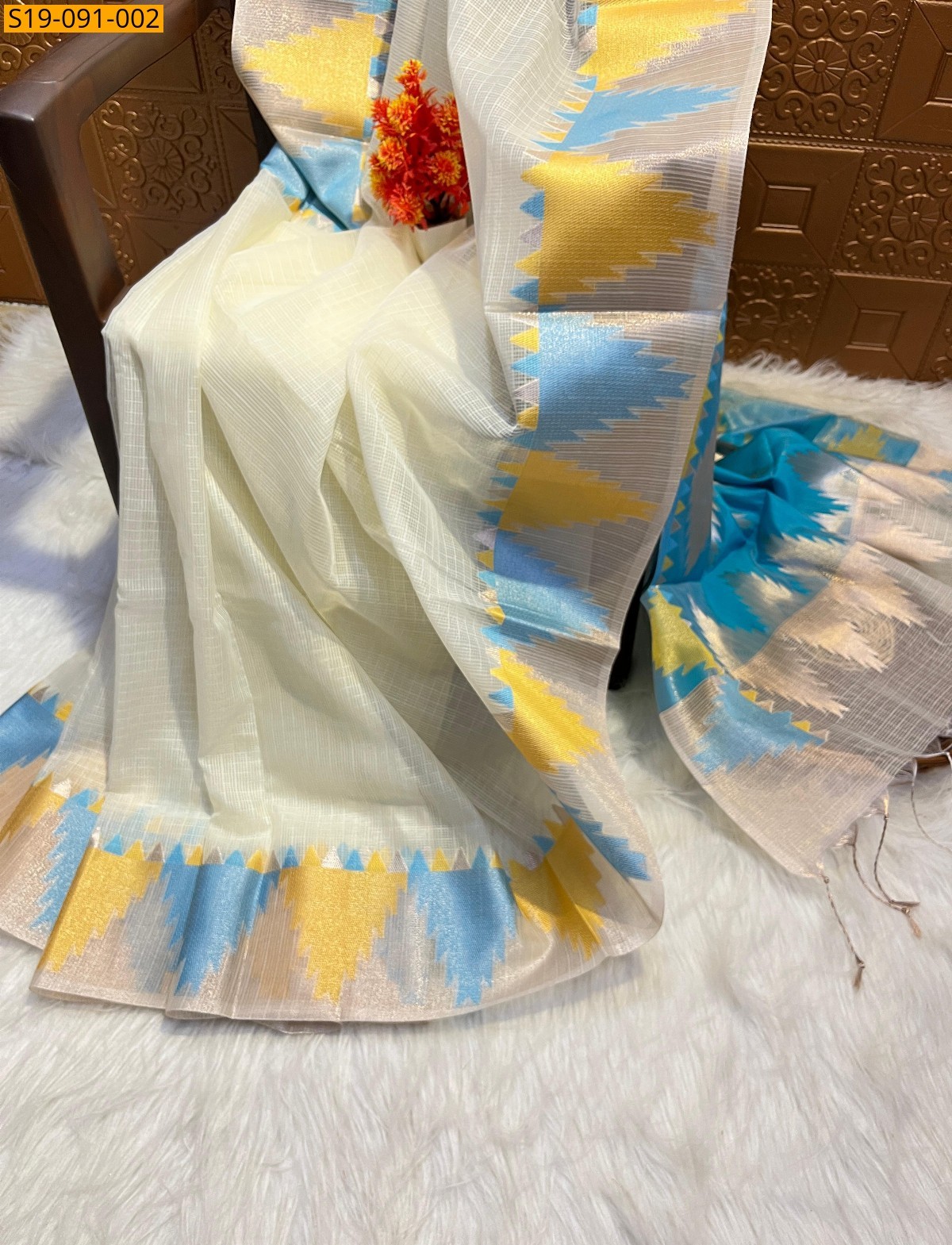 Half white Banarasi semi kota silk sarees
