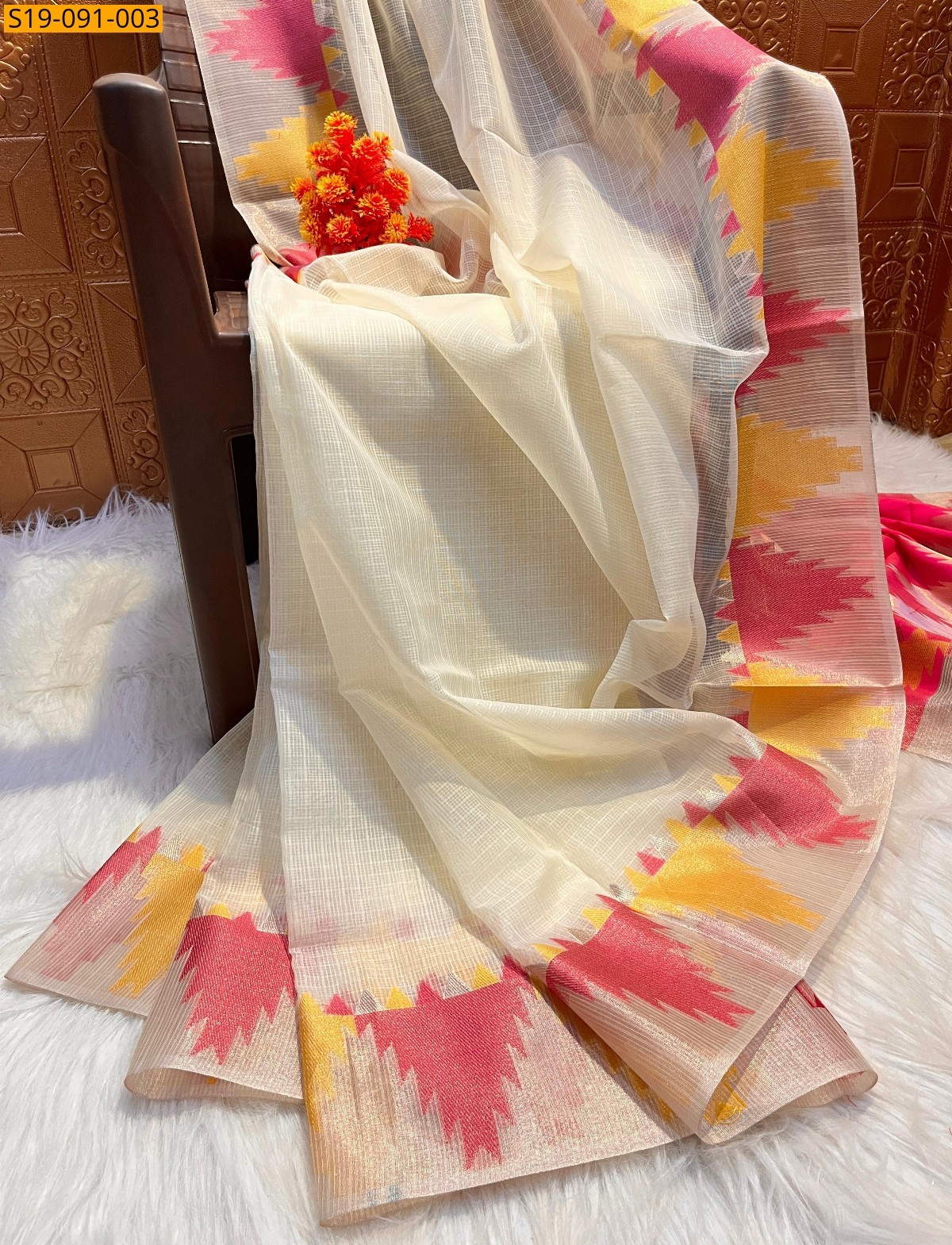 Half white Banarasi semi kota silk sarees