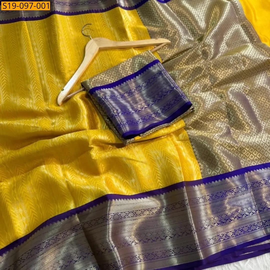 Yellow Banarasi silk tissue saree