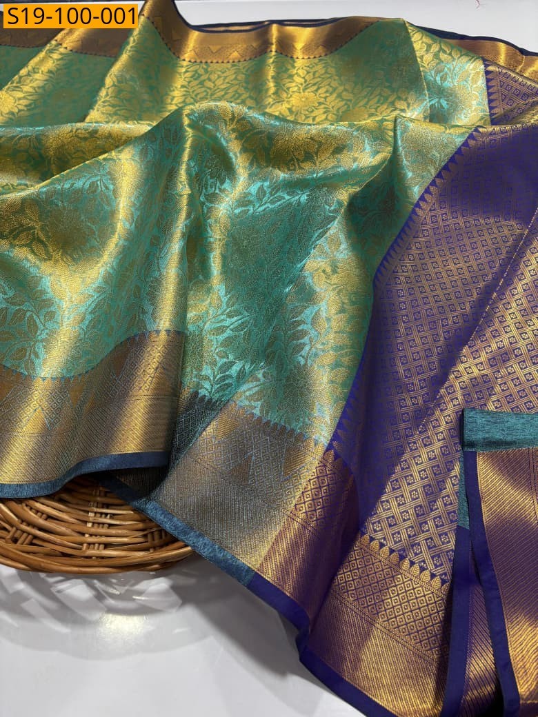 Banarsi semi tissue soft silk saree - Green