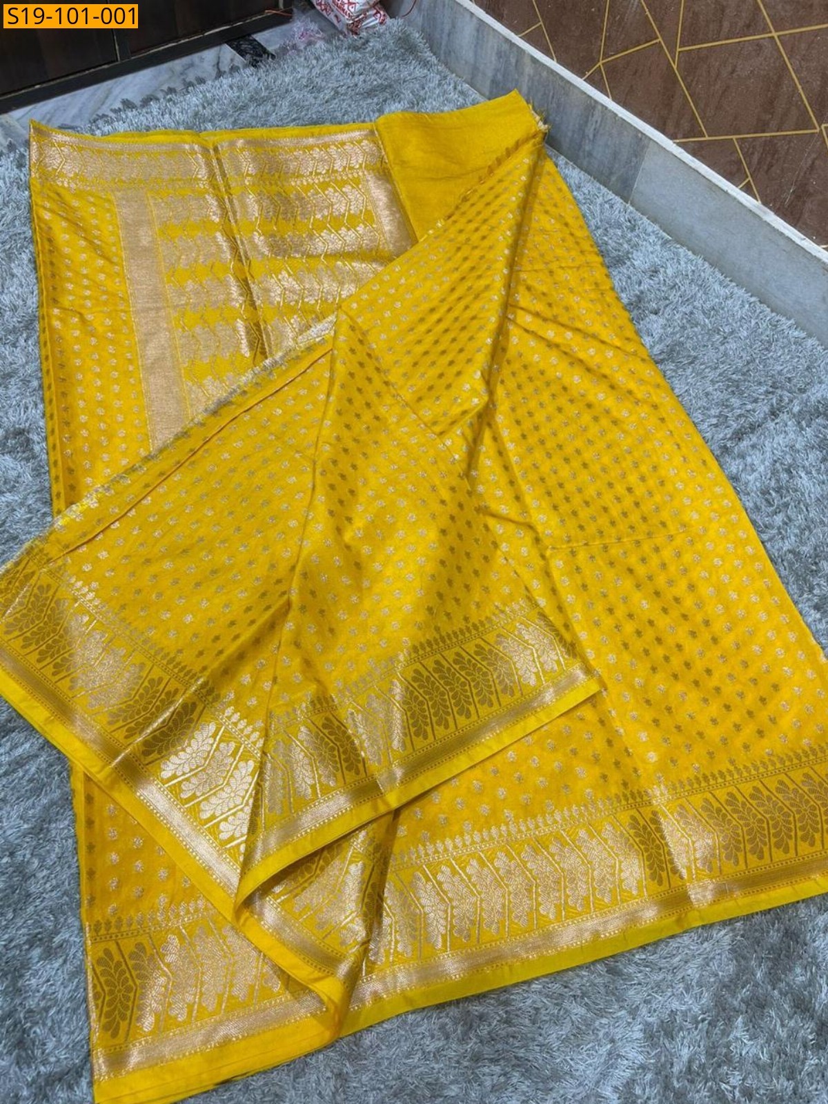 Yellow Banarasi katan soft silk saree