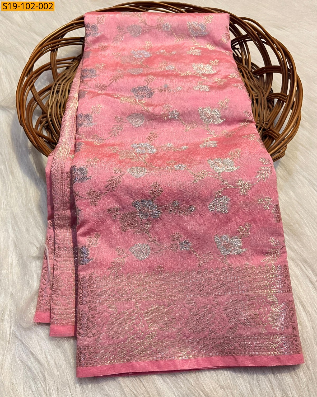 Peach Banarasi katan soft silk saree