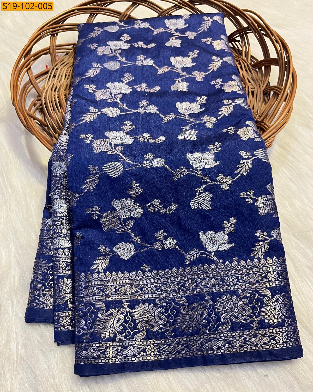 Navy Banarasi katan soft silk saree